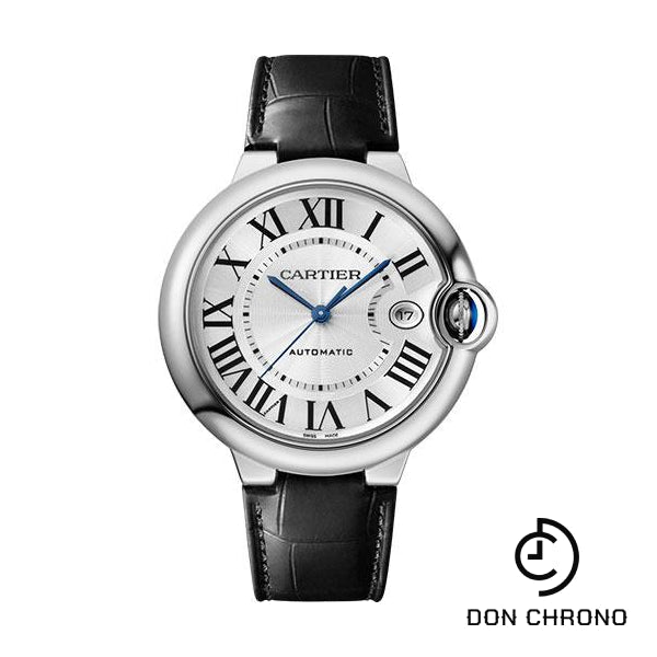 Reloj Cartier Ballon Bleu de Cartier - Caja de acero de 40 mm - Esfera plateada - Correa de cuero negra intercambiable - WSBB0039