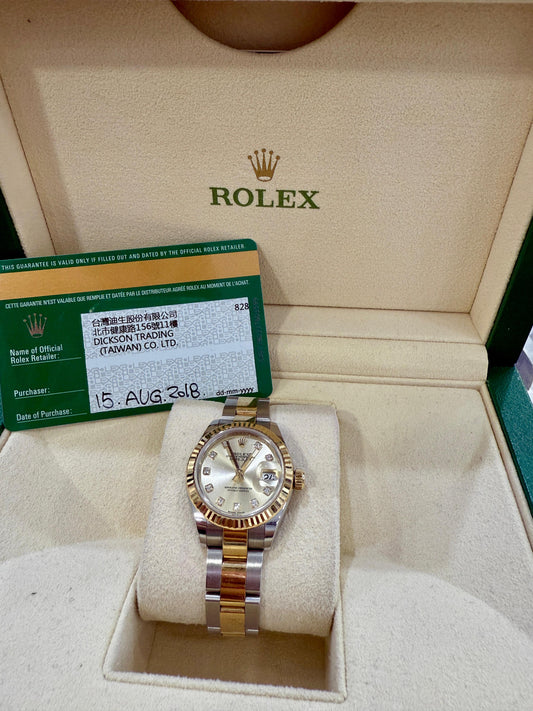 ROLEX DATEJUST TWO TONE DIAMOND NUMBERS CHAMPAGNE FACE 28MM - 279173