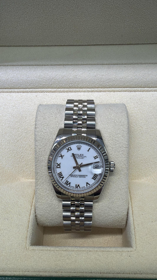 ROLEX DATE JUST WHITE FACE S/STEL GOLD BEZEL JUBULIE 31MM - 178274