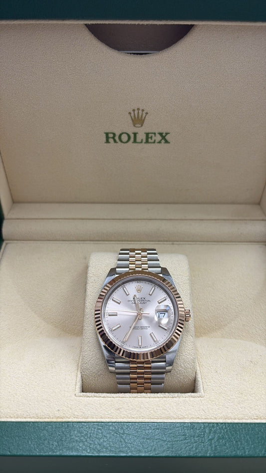 ROLEX DATE-JUST TWO-TONE ROSE-GOLD PINK-FACE 41MM - 126331