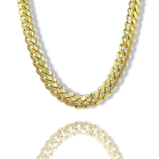 14K Solid Yellow Gold Cuban Link Chain - 11 mm