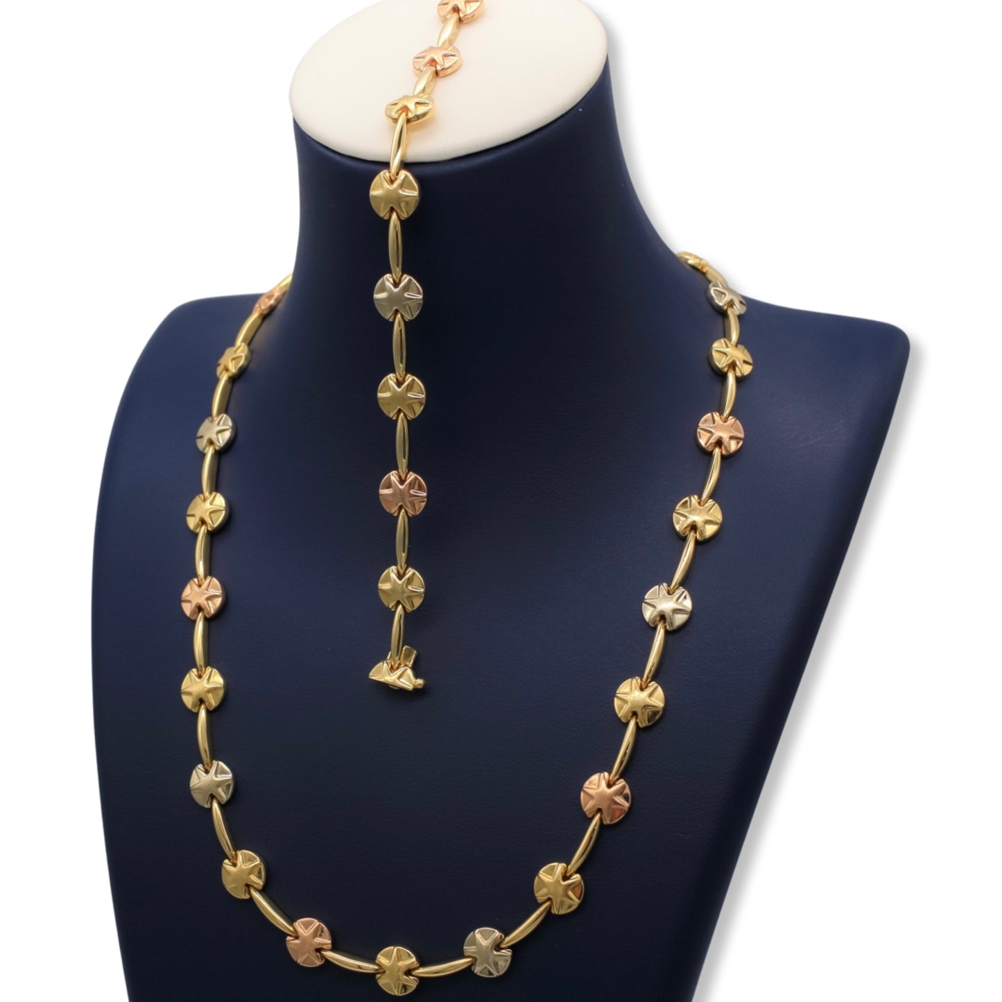 Women’s Fancy Tri-Color Star Necklace Set In 18K Gold