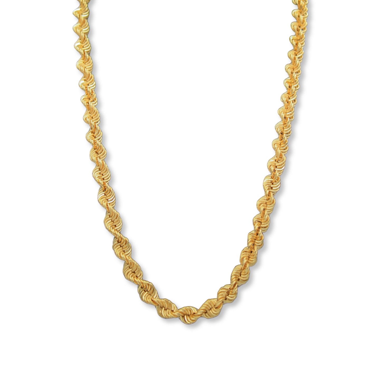 Cadena De Eslabones De Cuerda De 7 mm En Oro Amarillo Semi Macizo De 18 Quilates