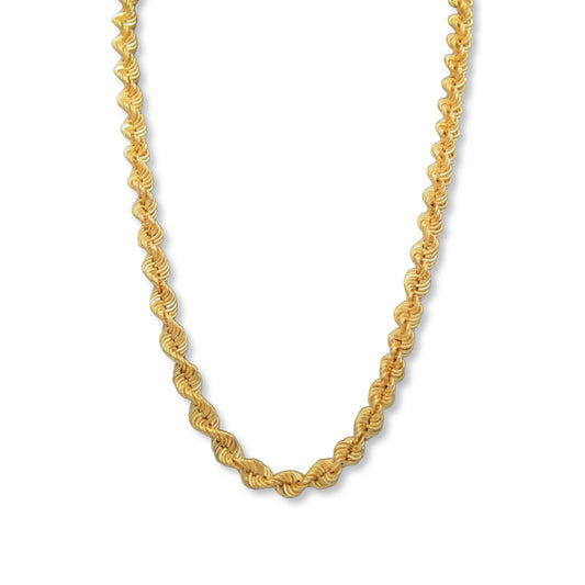 Cadena De Eslabones De Cuerda De 7 mm En Oro Amarillo Semi Macizo De 18 Quilates