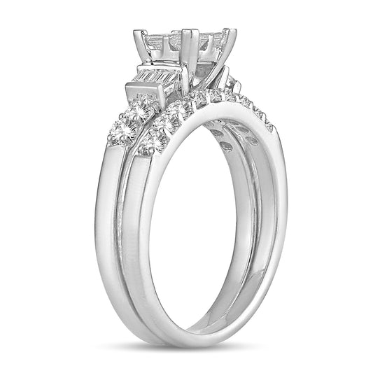 Eternal Brilliance - 14K White Gold Princess Cut Diamond Bridal Set