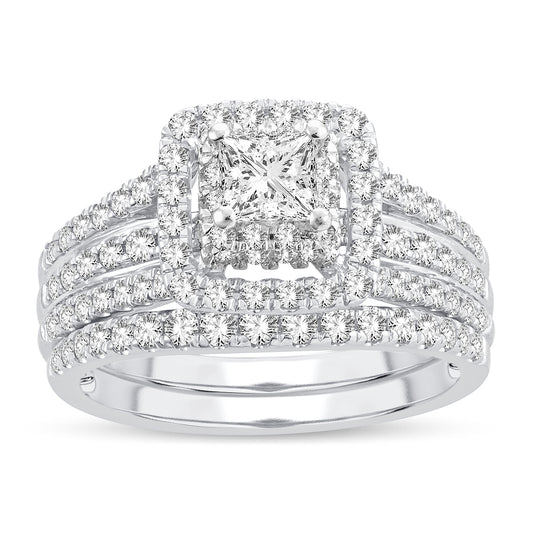 Sovereign Splendor - 14K White Gold 1.50 CT Diamond Bridal Set Ring