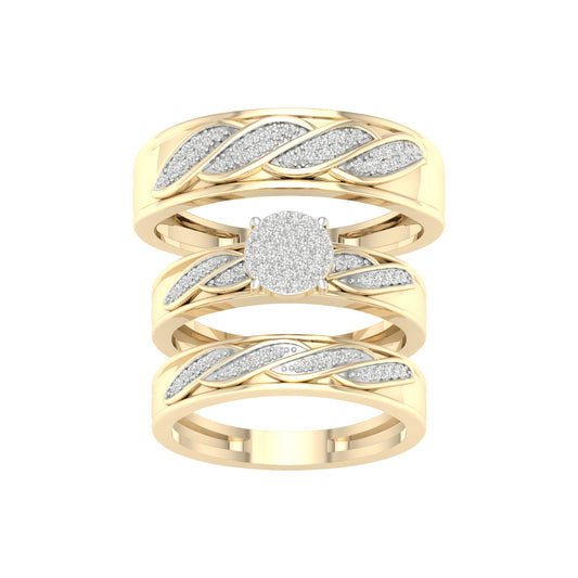 Juego de trío de diamantes con patrón de hoja de 0,33 quilates en oro amarillo de 10 quilates