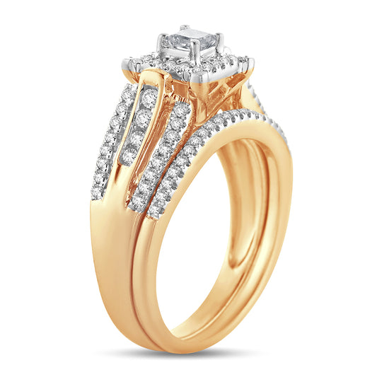 Duality of Love - 14K Two-Tone 0.52CT Princess Cut Bridal Set