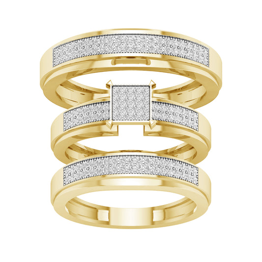 10K Yellow Gold Square Diamond Trio Wedding Set, 0.33 CT