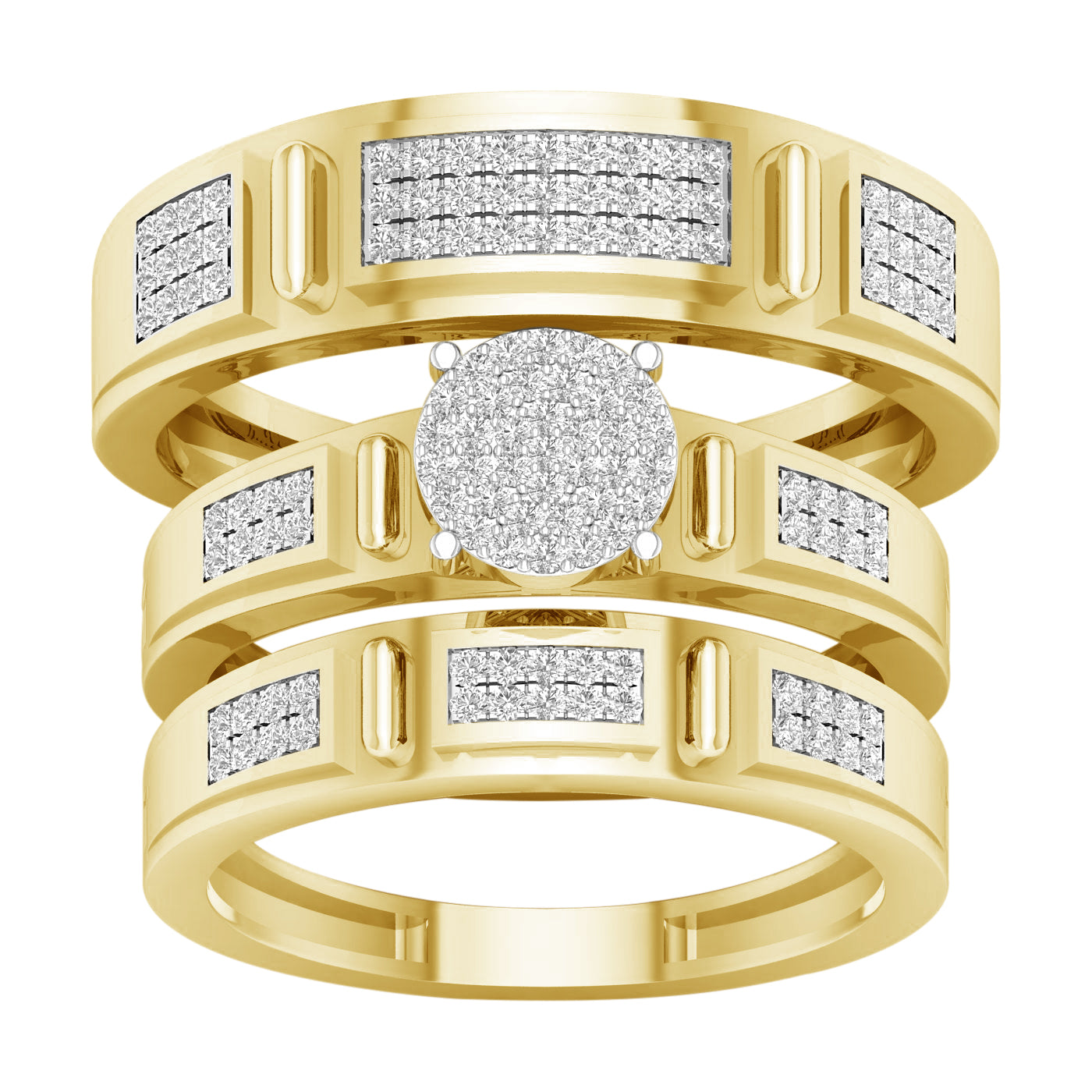Juego de trío con diamantes de 0,50 quilates en oro amarillo de 10 quilates