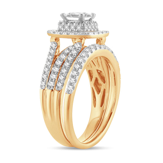 Radiant Harmony - 14K Yellow Gold 1.50CT Diamond Bridal Ring