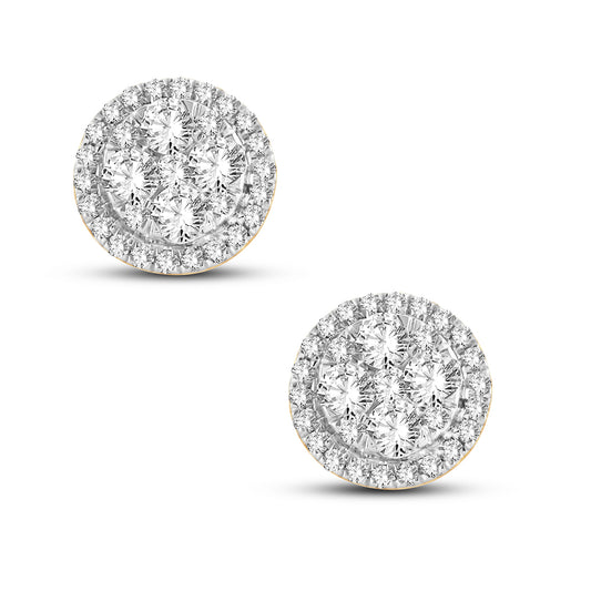 Sparkling Cluster Diamond Stud Earrings - 14K Yellow Gold