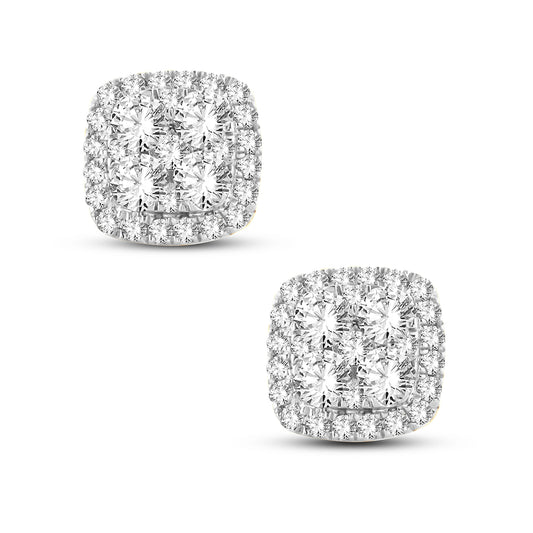 Luxe Cushion Diamond Stud Earrings - 14K Yellow Gold