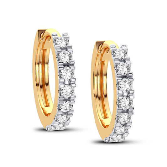 Aretes tipo argolla con diamantes en montura de canal radiante - Oro amarillo de 14 k
