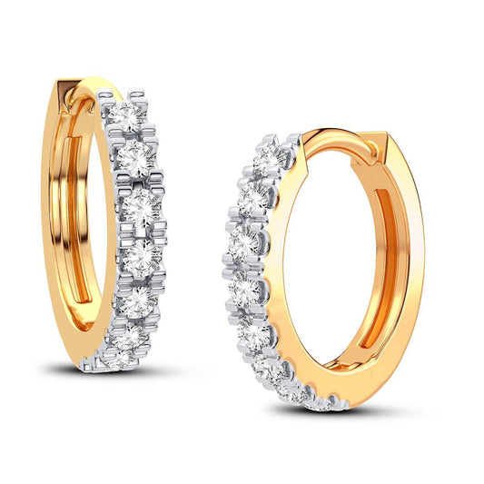 Aretes tipo argolla con diamantes en montura de canal radiante - Oro amarillo de 14 k