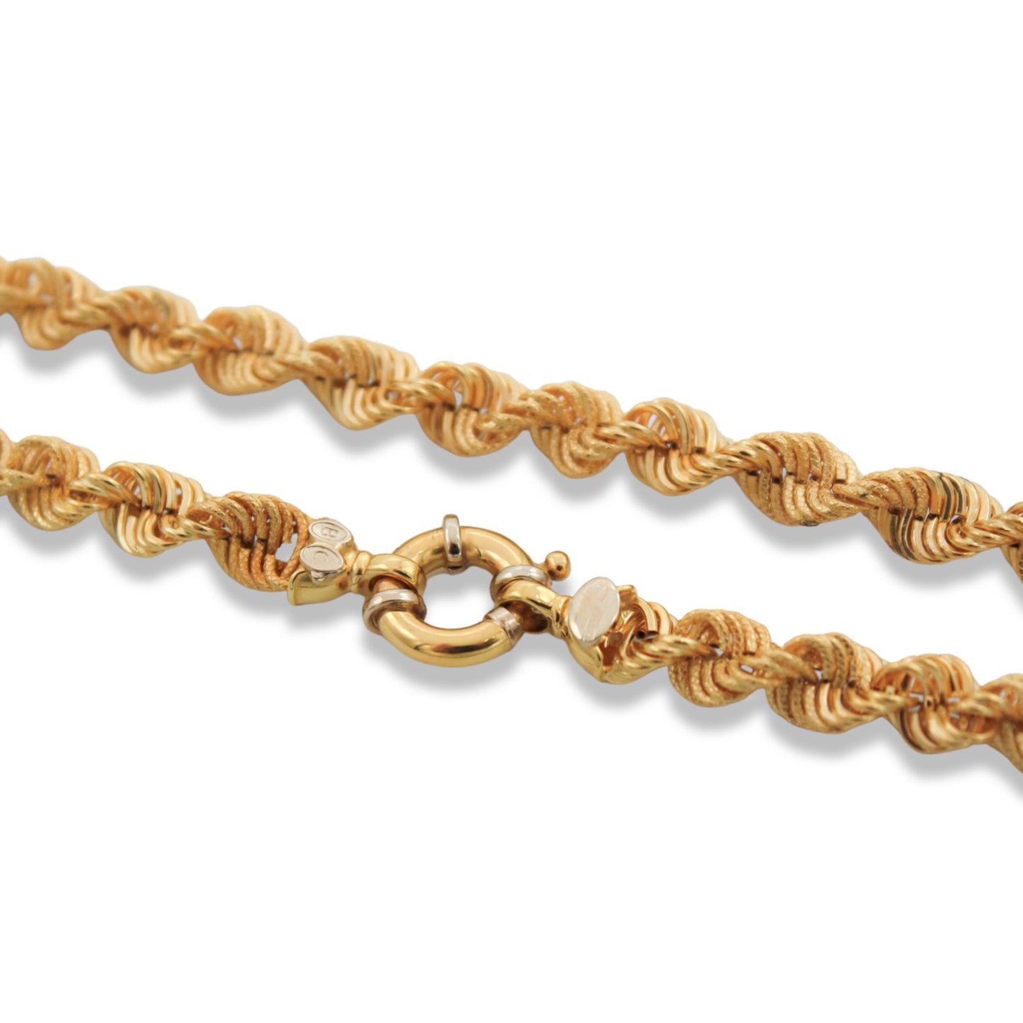 Cadena De Eslabones De Cuerda De 7 mm En Oro Amarillo Semi Macizo De 18 Quilates