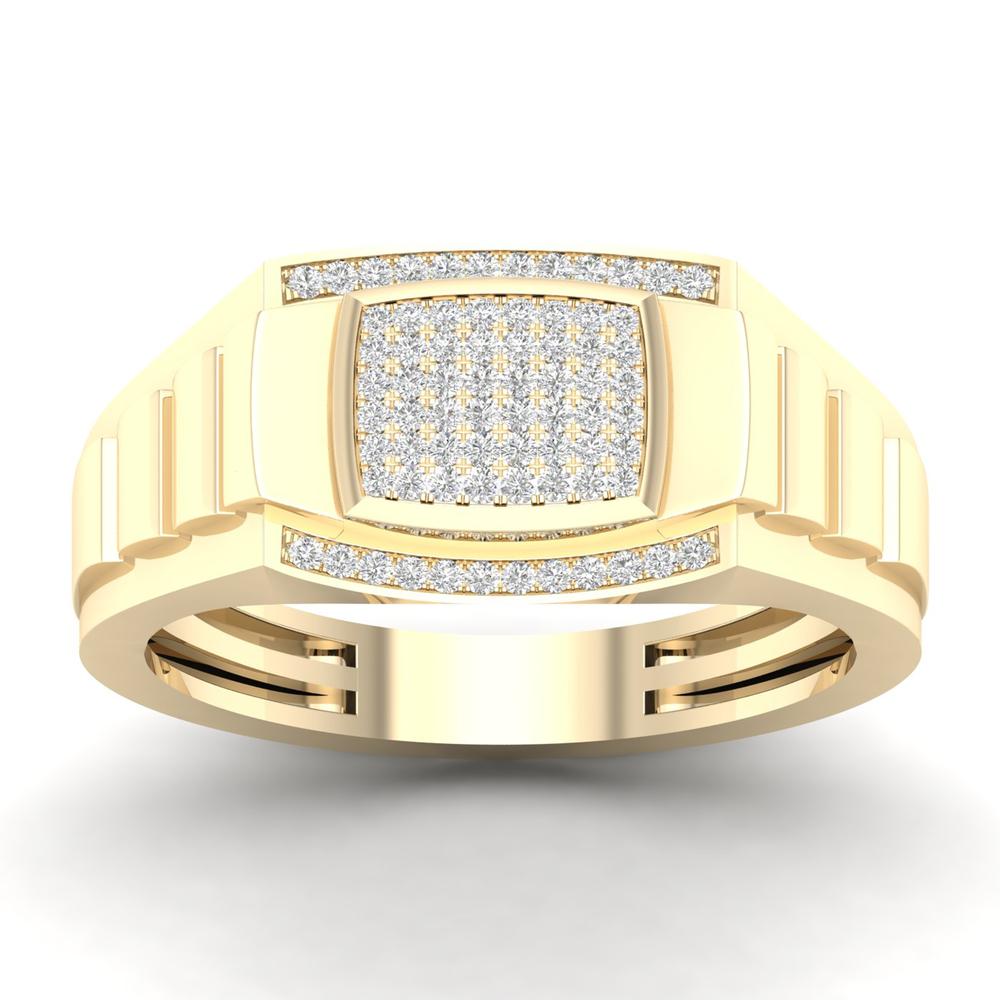 Anillo para hombre de oro amarillo de 10 quilates con diamantes de 0,20 quilates en engaste pavé