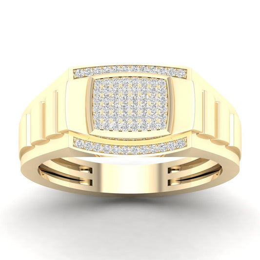 Anillo para hombre de oro amarillo de 10 quilates con diamantes de 0,20 quilates en engaste pavé