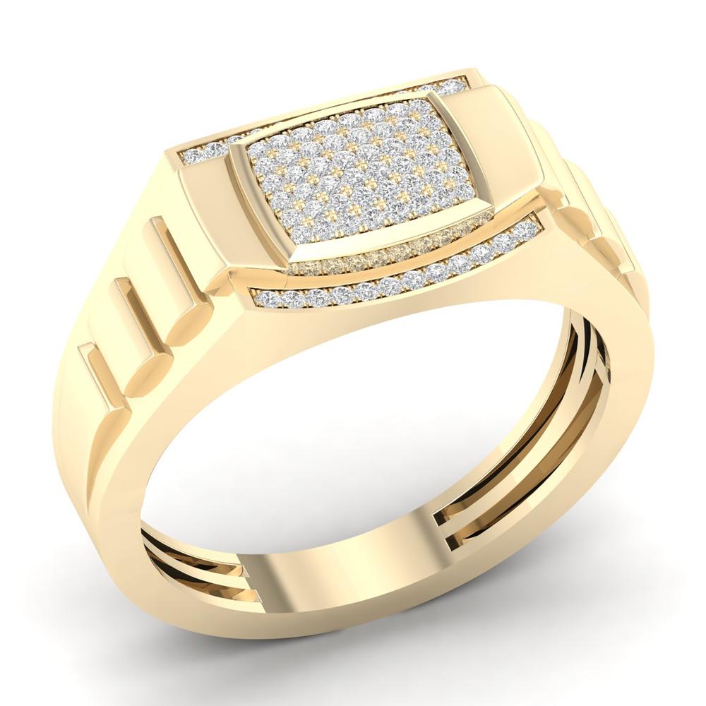 Anillo para hombre de oro amarillo de 10 quilates con diamantes de 0,20 quilates en engaste pavé
