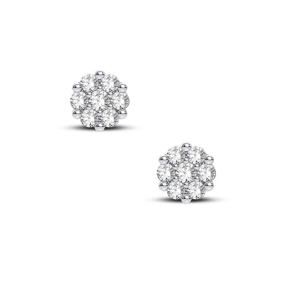 Floral Cluster Diamond Stud Earrings - 14K Yellow Gold