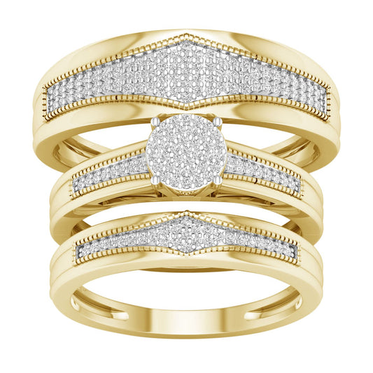 10K Yellow Gold 0.40 CT Diamond Wedding Trio Set