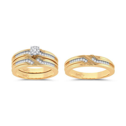 Interwoven Brilliance: 14K Yellow Gold 0.35CT Diamond Trio Wedding Set