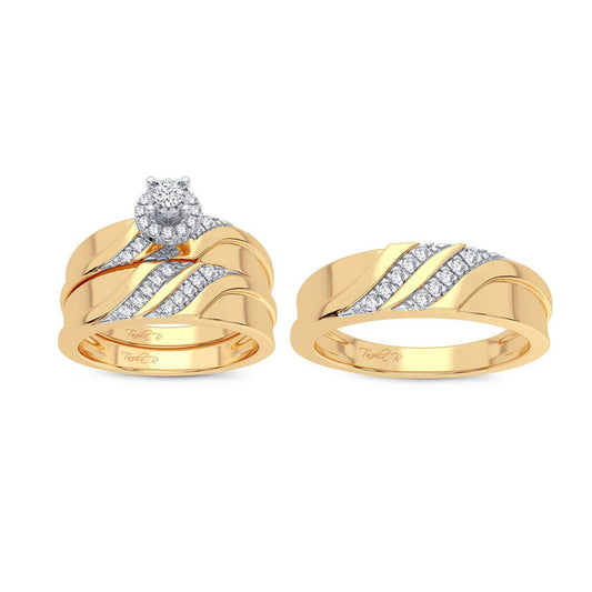 Splendid Radiance: 14K 0.20CT Diamond Trio Wedding Ring Set