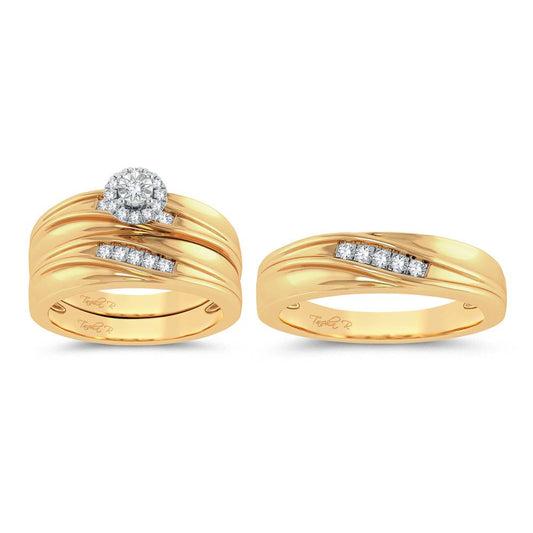 Fluid Brilliance: 14K Yellow Gold 0.20CT Diamond Trio Wedding Set