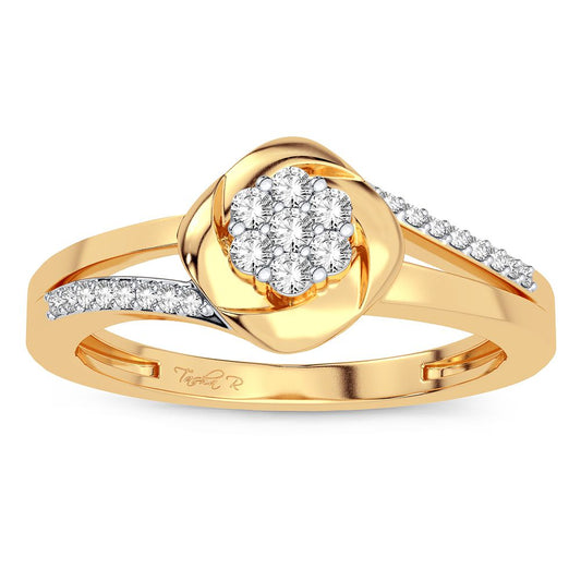 Anillo de diamantes de moda de 0,16 quilates en oro amarillo de 14 quilates para mujer