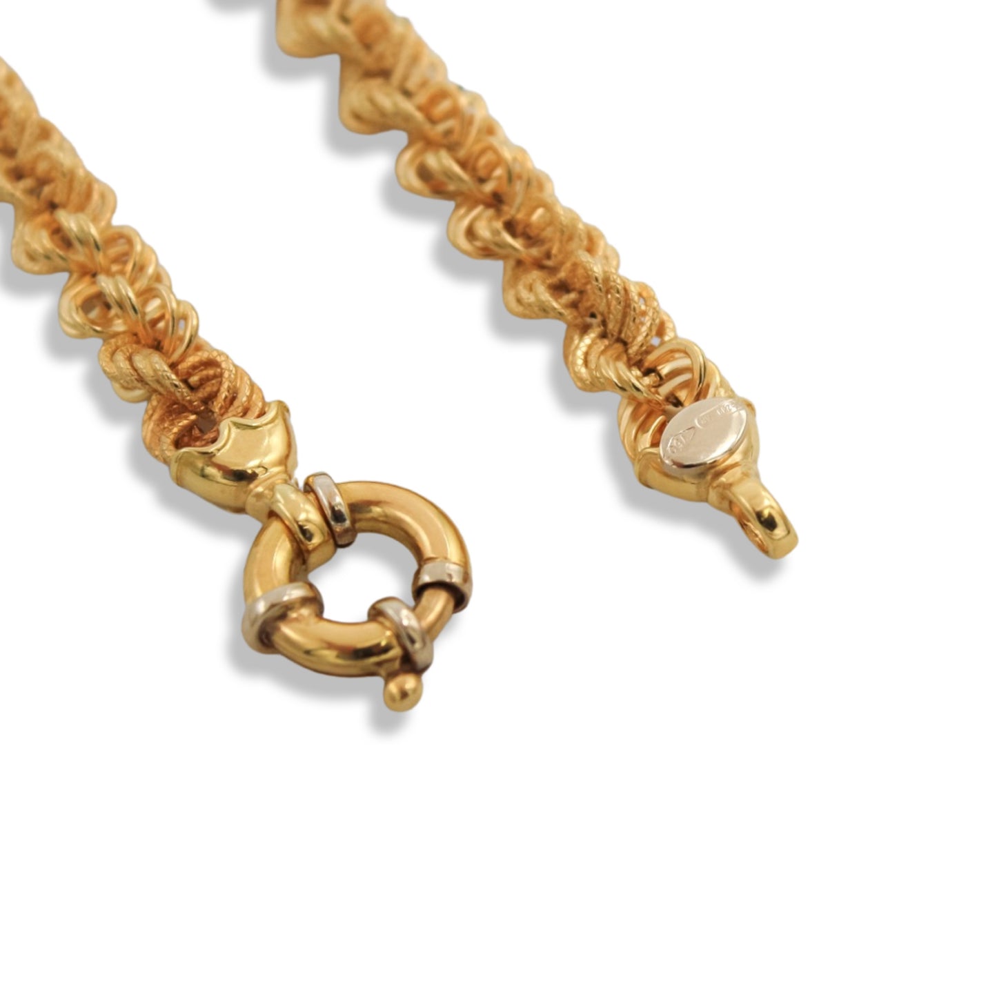 Cadena De Eslabones De Cuerda De 7 mm En Oro Amarillo Semi Macizo De 18 Quilates