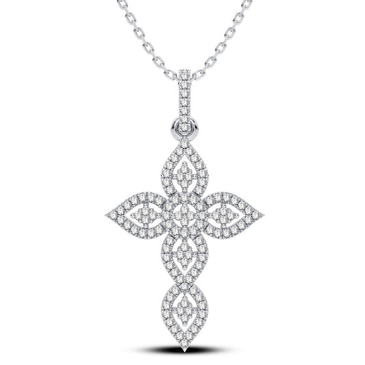 Colgante con forma de cruz de diamantes de 0,20 quilates con diseño de filigrana en oro blanco de 10 quilates