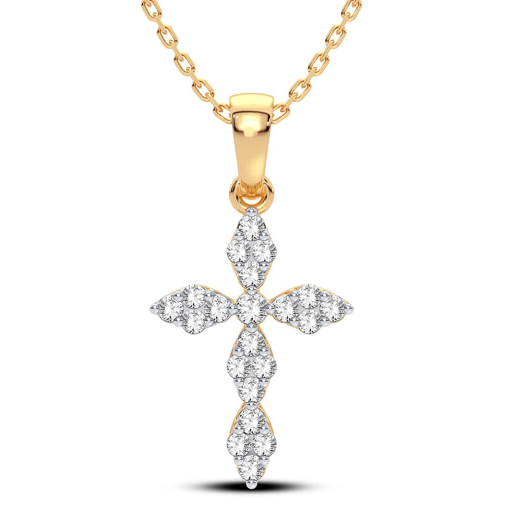 Graceful 14K Yellow Gold 0.25CT Marquise Diamond Cross Pendant