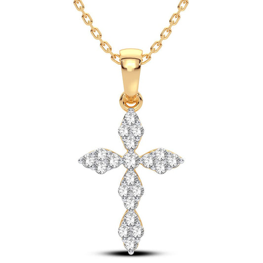 Elegante colgante con forma de cruz de diamantes marquesa de 0,25 quilates en oro amarillo de 14 quilates