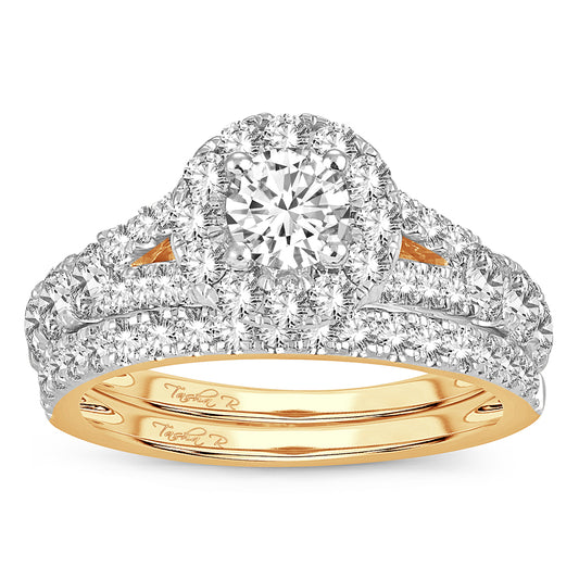 Enlace luminoso - Anillo nupcial de oro amarillo de 14 quilates con diamantes de 2,00 quilates