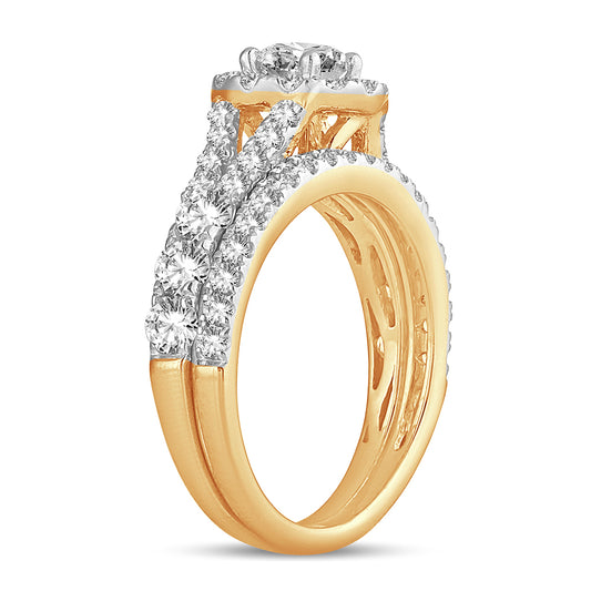Enlace luminoso - Anillo nupcial de oro amarillo de 14 quilates con diamantes de 2,00 quilates