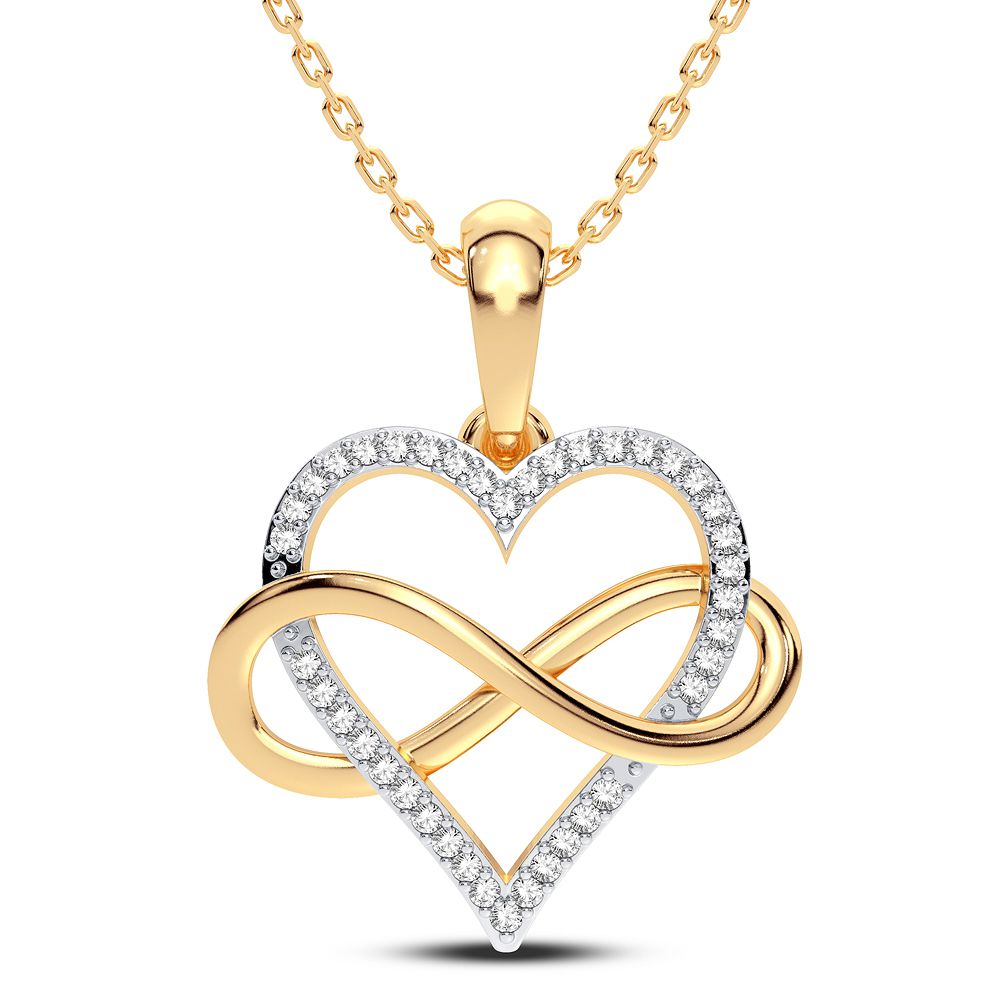 Corazón infinito dorado - Exquisito colgante de diamantes de 0,10 quilates en oro amarillo de 14 quilates