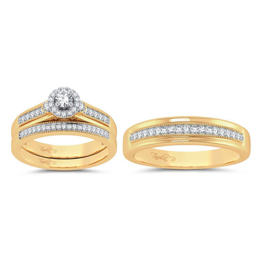 Classic Radiance: 14K Yellow Gold 0.50CT Diamond Trio Wedding Set