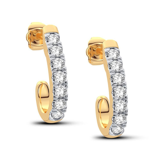 Aretes tipo argolla con brillo de diamantes de nline - Oro amarillo de 14 k