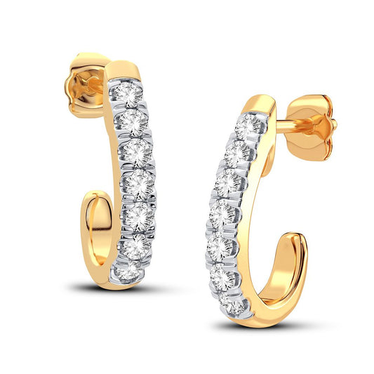 Aretes tipo argolla con brillo de diamantes de nline - Oro amarillo de 14 k