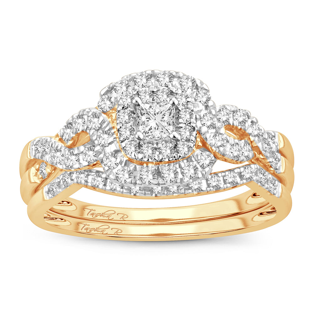 Elegancia entrelazada - Conjunto nupcial de diamantes de 1,00 quilates en dos tonos de 14 quilates