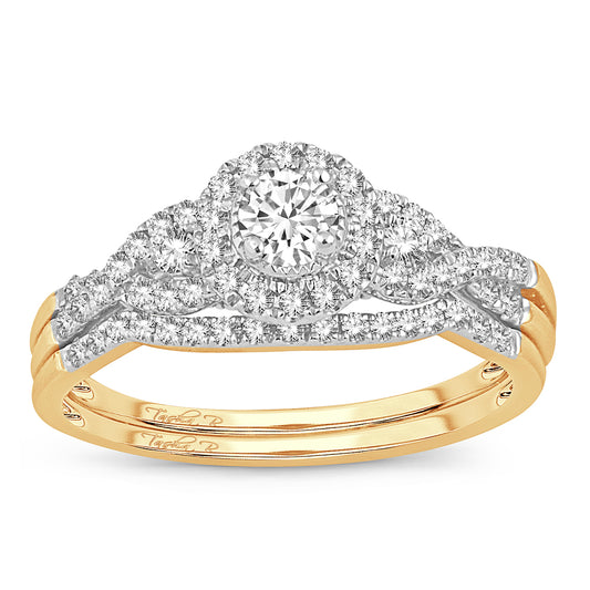 Resplandor tejido - Conjunto nupcial de diamantes de 0,50 quilates en dos tonos de 14 quilates