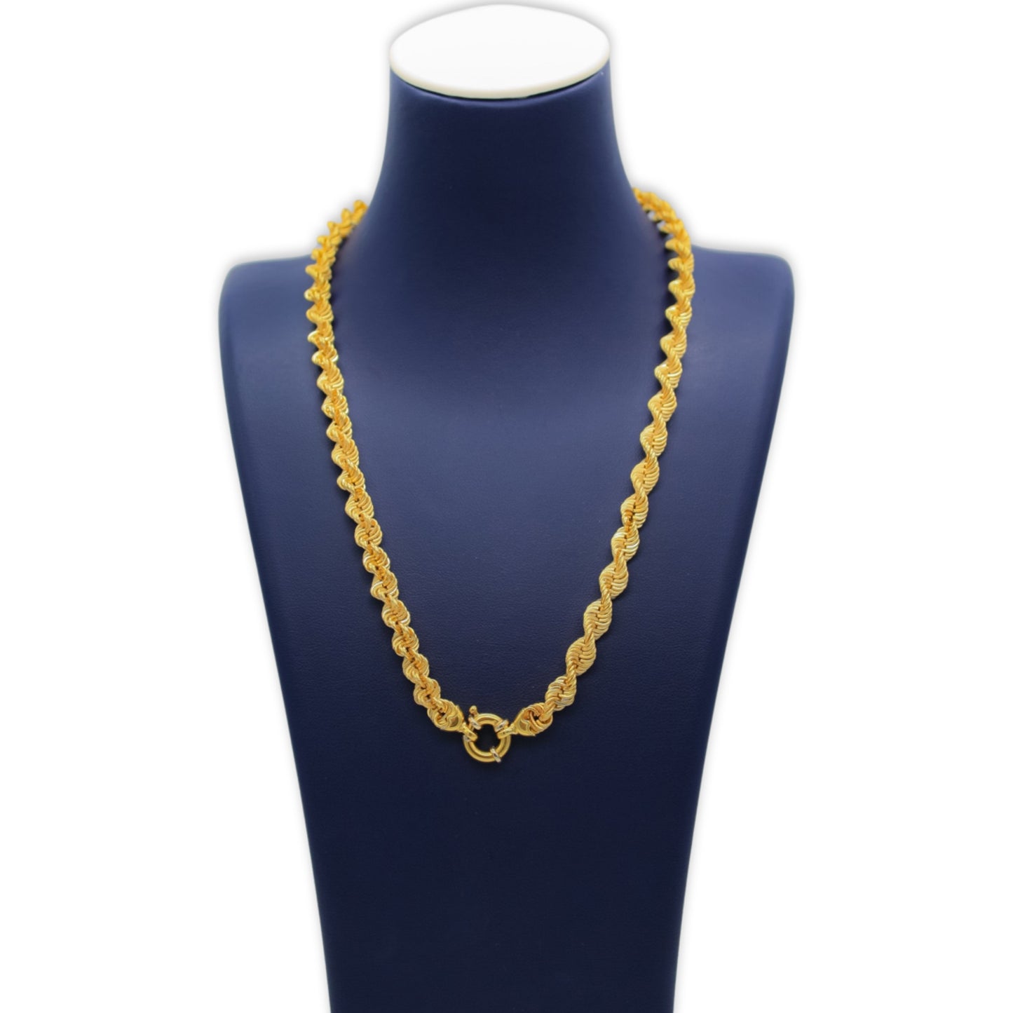Cadena De Eslabones De Cuerda De 7 mm En Oro Amarillo Semi Macizo De 18 Quilates
