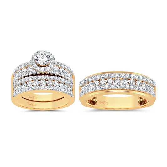 Radiant Majesty: 14K 3.01 CT Diamond Trio Ring Set