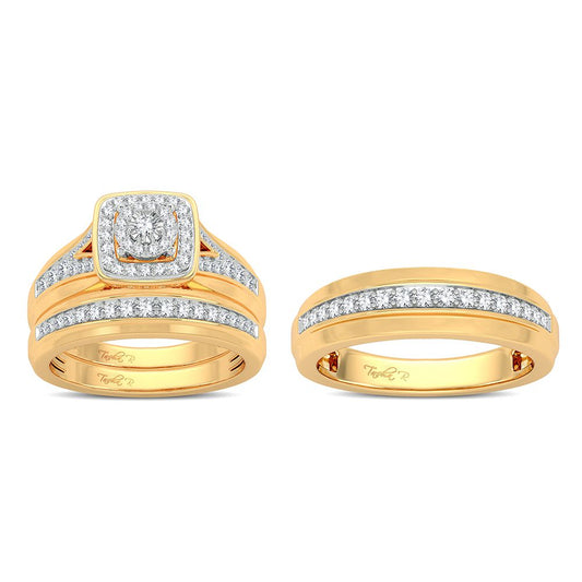 Radiant Mosaic: 14K Yellow Gold 0.68CT Diamond Trio Wedding Set