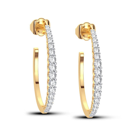 Curved Bar Diamond Accent Hoop Earrings - 14K Yellow Gold