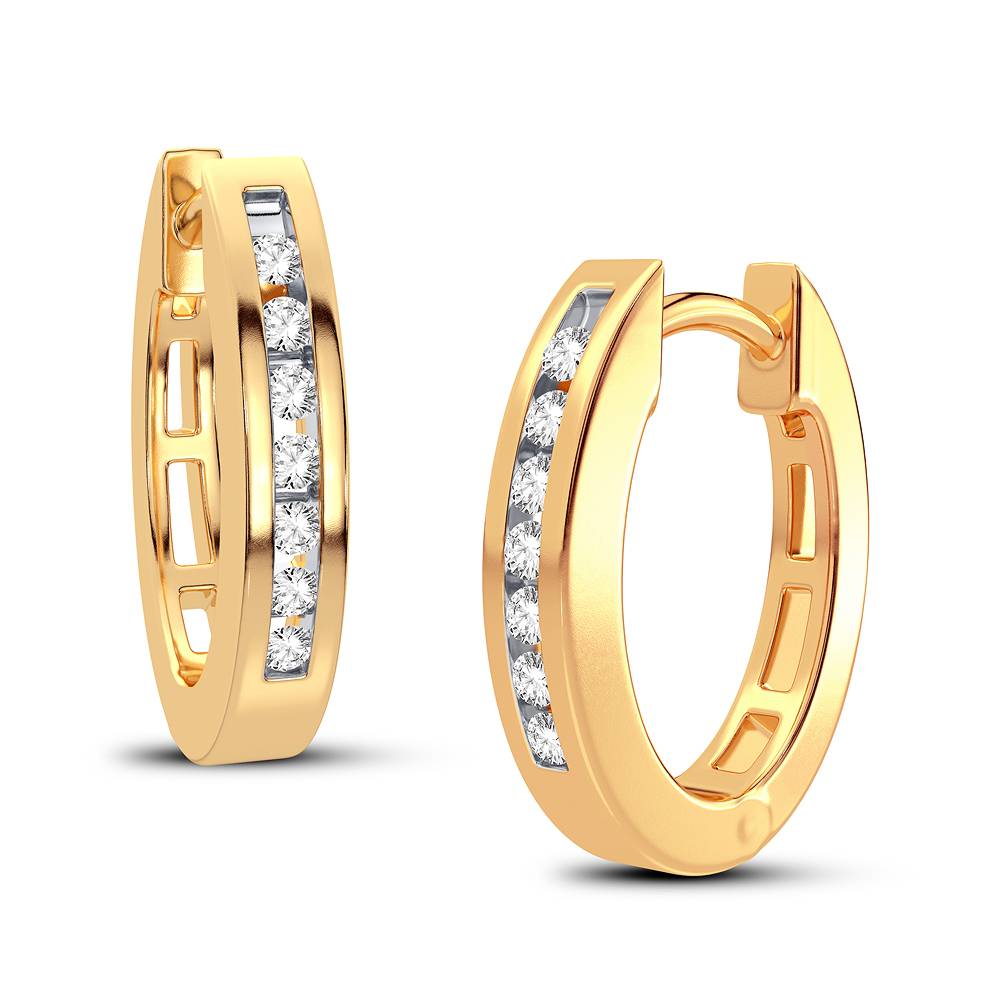 Aretes tipo Huggie con barra de diamantes elegantes - Oro amarillo de 14 k