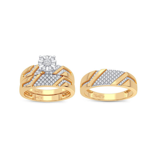 Geometric Symphony: 14K Yellow Gold 0.50CT Diamond Trio Wedding Set
