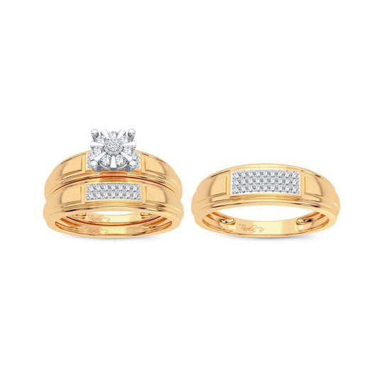 Golden Harmony: 14K 0.25 CT Diamond Trio Ring Set