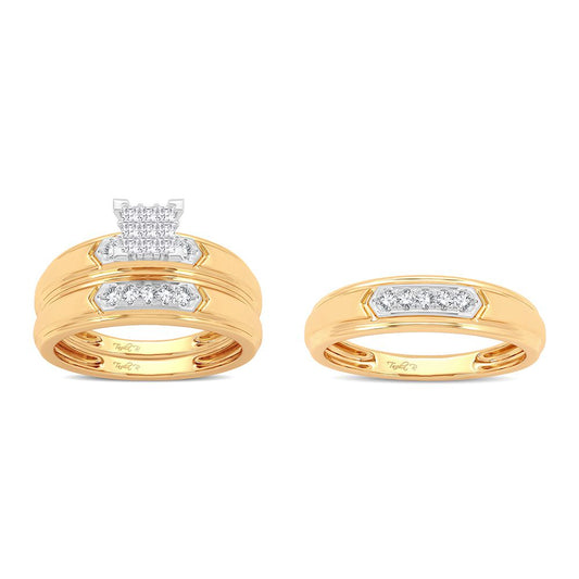 Intricate Allure: 14K Yellow Gold 0.33CT Diamond Trio Wedding Set