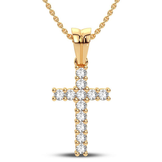Colgante de cruz lineal de diamantes de talla redonda de 0,25 quilates de oro amarillo de 14 quilates atemporal